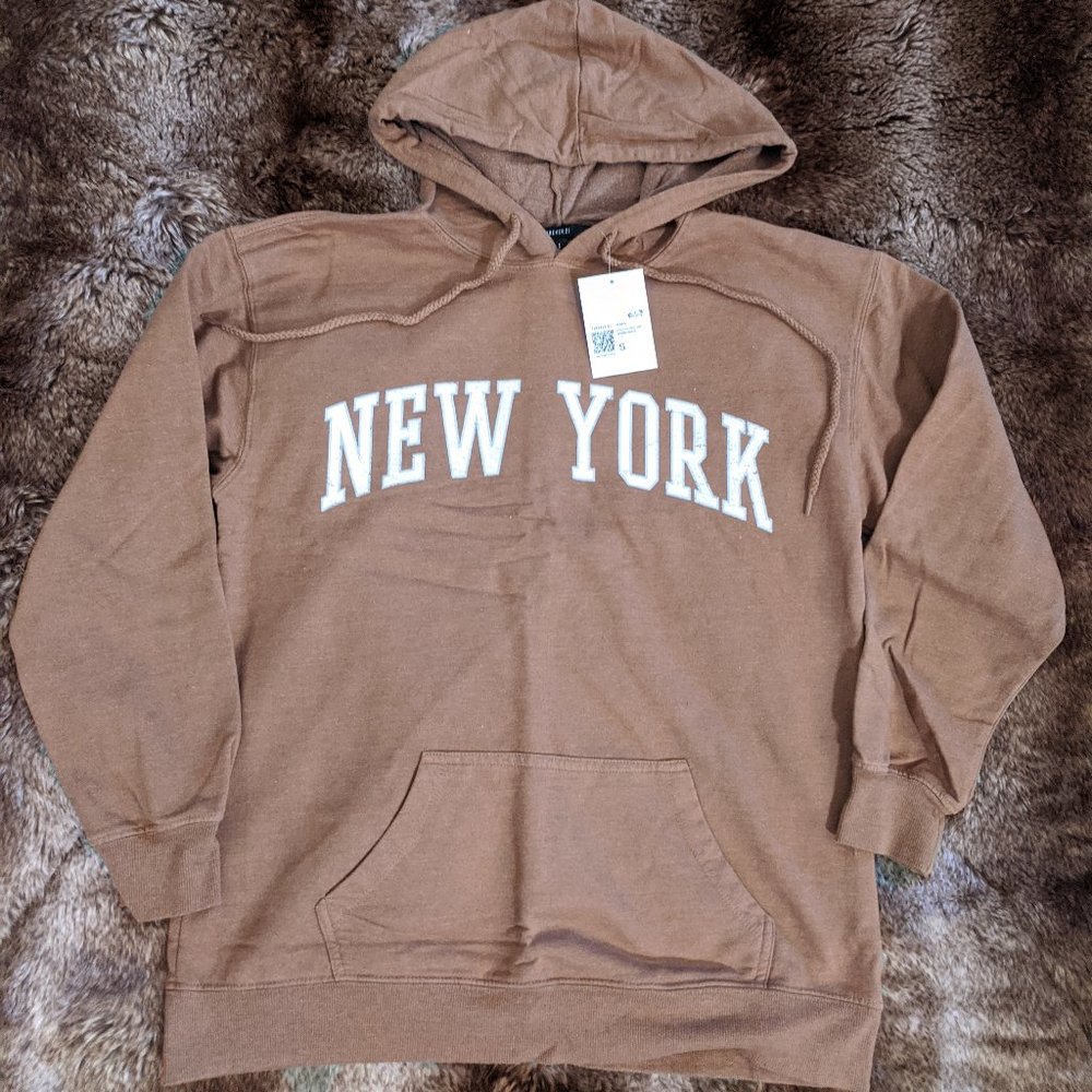 Forever 21 Light Brown New York Logo Fleece Hoodie (NWT)